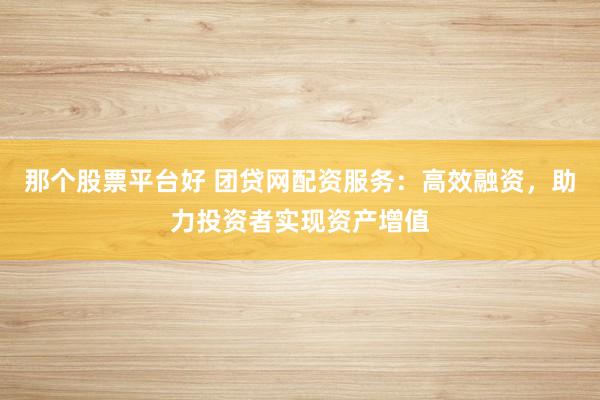 那个股票平台好 团贷网配资服务：高效融资，助力投资者实现资产增值