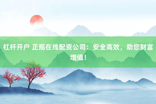 杠杆开户 正规在线配资公司：安全高效，助您财富增值！