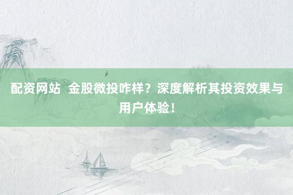 配资网站  金股微投咋样？深度解析其投资效果与用户体验！