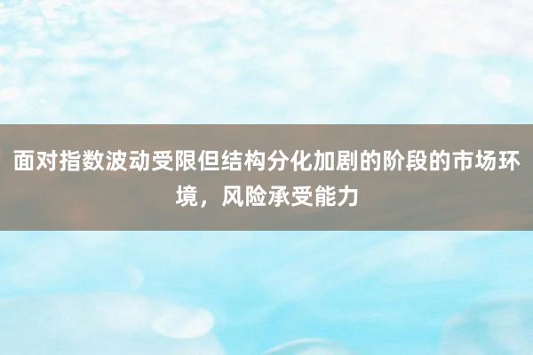 面对指数波动受限但结构分化加剧的阶段的市场环境，风险承受能力